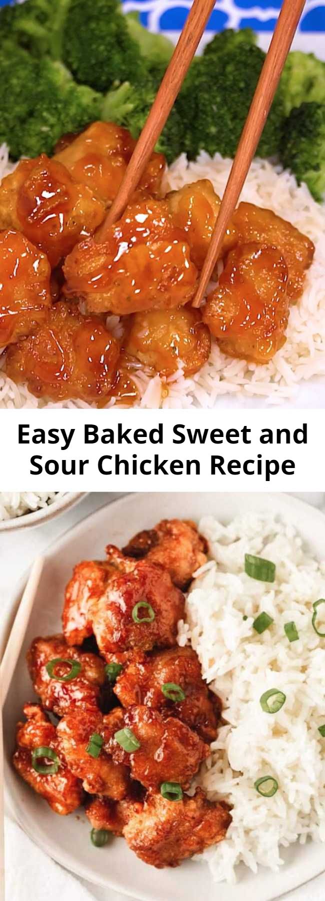 Easy Baked Sweet and Sour Chicken Recipe - Skip the take out and make this delicious sweet and sour chicken recipe at home! The sauce is absolutely to die for. Serve with rice and fresh vegetables for the perfect dinner! #chicken #recipe #sweetandsour #sauce #baked #fried #crispy #chinese