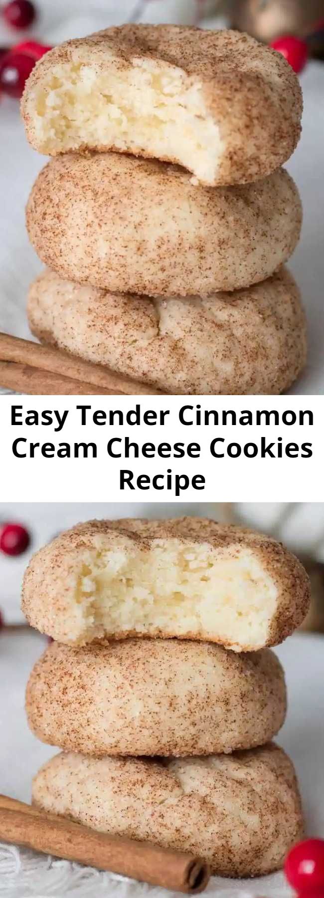 Easy Tender Cinnamon Cream Cheese Cookies Recipe - Cinnamon Cream Cheese Cookies, an easy, tender cookie bursting with cinnamon sugar. These cinnamon cream cheese cookies make for the perfect Christmas (or anytime!) cookie!